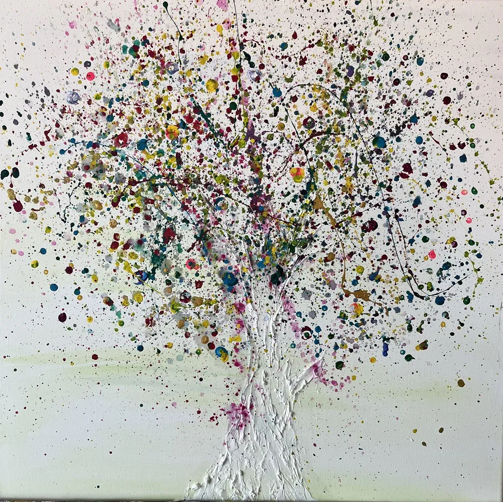 Baum aus Farbspritzern, Kunstwerk einer Kursteilnehmerin
